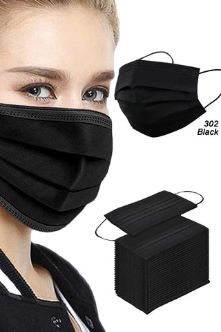 CW302 - Black Disposable Face Mask - 3 Layered Health Protection
