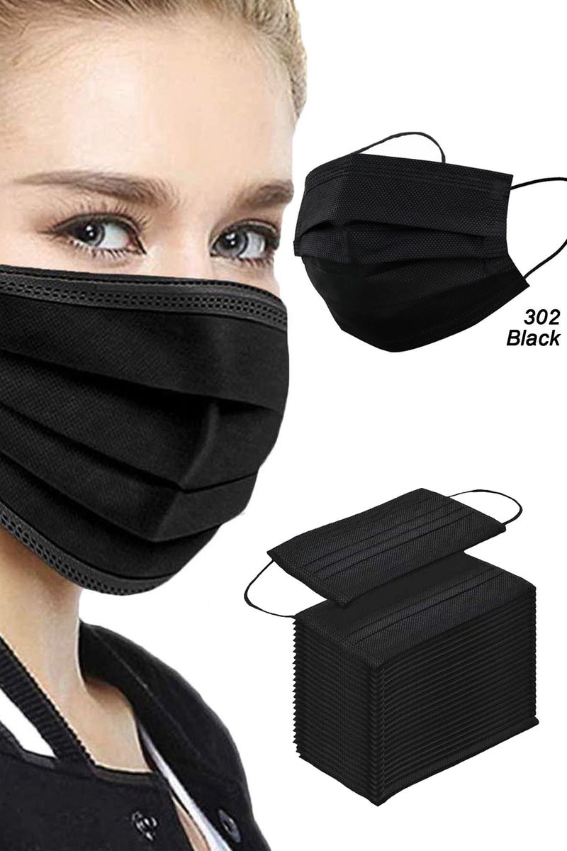 CW302 - Black Disposable Face Mask - 3 Layered Health Protection